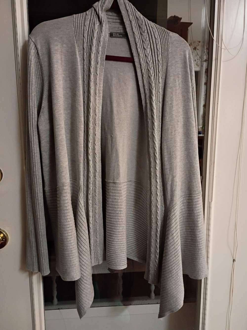 89th & Madison Light Gray Open-Front Cable-Trim Cardigan